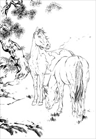 骏马线描 骏马白描 骏马素描