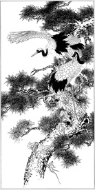 仙鹤线描 仙鹤白描 仙鹤素描