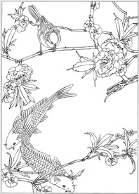 连年有余 鲤鱼线描 金鱼线描