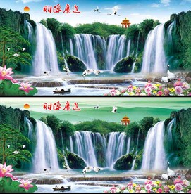 流水生财风水画壁画背景墙装饰画