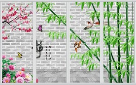 中式竹柳3D移门