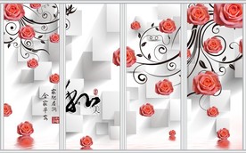 3d玫瑰花卉移门