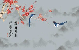 宁静致远花鸟山水电视背景墙