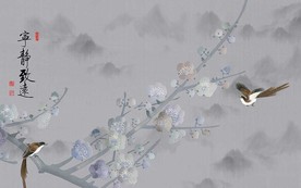 宁静致远梅花中式电视背景墙