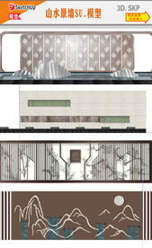 古典山水画墙景模型