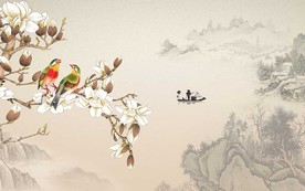 山水花鸟电视背景墙