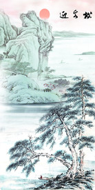 迎客松水墨山水中式玄关