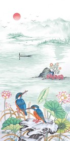 水彩新中式山水玄关