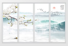 新中式花鸟水墨山水移门