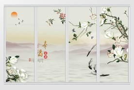 新中式花鸟水墨山水移门
