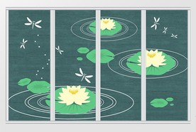 现代简约线条荷花池塘移门