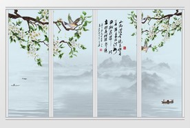 中式传统山水画移门