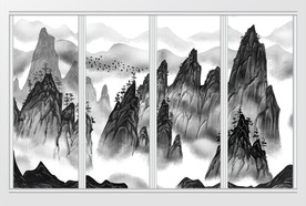 新中式水墨山水画移门