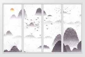 新中式山鸟中式画移门