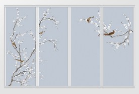 新中式仿手绘花鸟移门