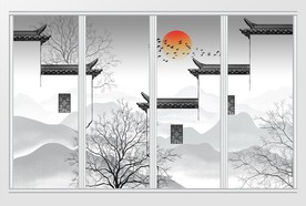 新中式徽派建筑马头墙移门