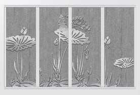 现代简约浮雕立体水泥荷花移门