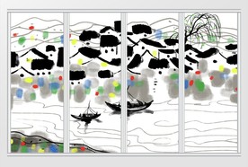新中式写意抽象水墨山水移门
