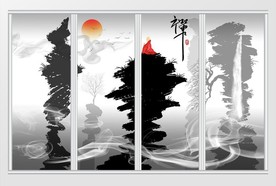 新中式禅意山水移门