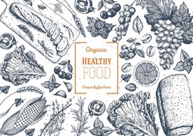 健康饮食手绘素描设计背景墙