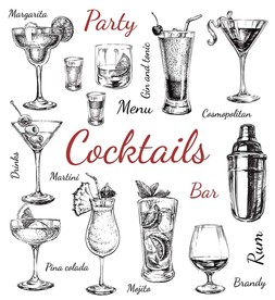 派对红酒饮料手绘素材