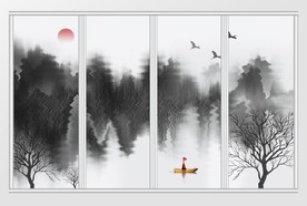 新中式山水波纹移门