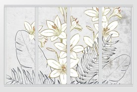 现代简约清新白色质感花卉移门