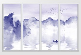 新中式紫色彩墨山水移门