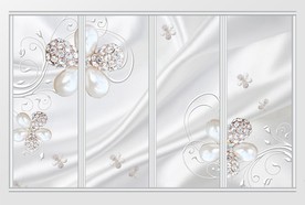 3d立体白色绸缎钻石花朵移门