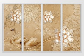 3d奢华珠宝钻石花朵天鹅移门