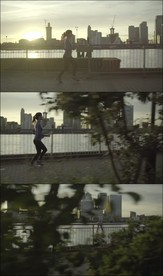 美女河岸边晨跑锻炼