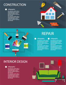 扁平化房屋装修建材插画矢量素材