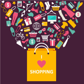 购物百宝袋网购百货矢量图