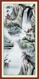 大型国画山水流水生财挂画装饰画