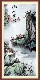 大型山水流水生财玄关装饰画