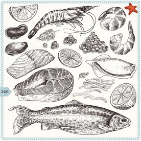 素描海鲜美食矢量素材