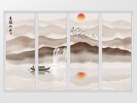 新中式意境山水画移门