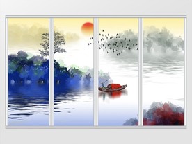新中式彩色山水画移门