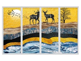 欧式金色大理石麋鹿移门