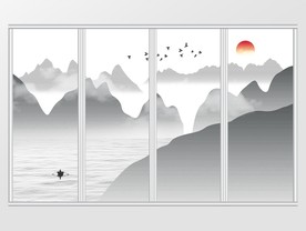 新中式中国风意境水墨山水移门