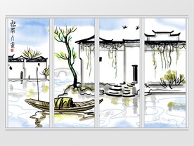 新中式水墨江南抽象山水画移门
