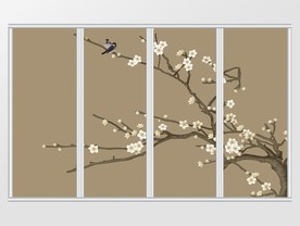 中式禅意玉兰花鸟移门