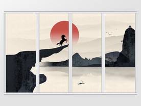 中国风文化意境抽象山水移门
