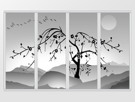 新中式水墨山水风景移门