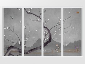 中式花鸟山水移门