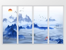 新中式水墨画山水移门