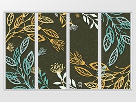 小清新绿色叶子植物水彩移门