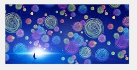 蓝色梦幻圆圈现代简约手绘背景墙