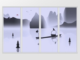 中国风写意极简山水移门