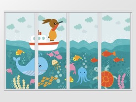 创意卡通海洋鲸鱼移门